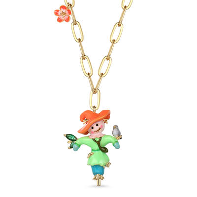 Jeulia "Cute Scarecrow" Enamel Sterling Silver Necklace