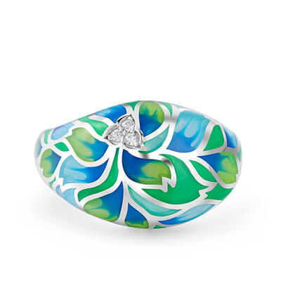 Jeulia "In Full Bloom" Flower Enamel Sterling Silver Women's Band