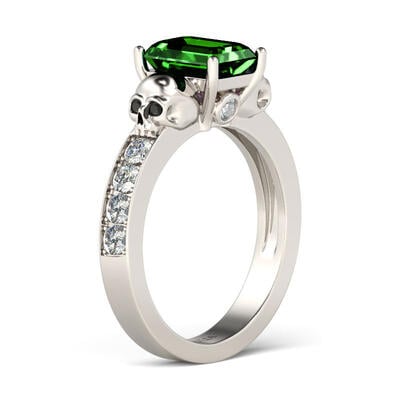 Jeulia Bague Deux Crânes en Argent Sterling Coupe Emeraude