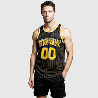 Custom Pinstripe Basketball Jersey - Authentic Black, Sharp Stripes, Team Name
