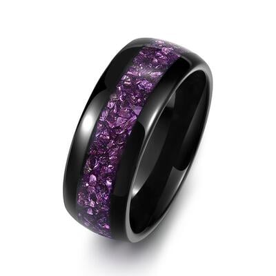 Jeulia Anillo de Tungsteno Negro Bosque con Piedra Púrpura para Hombres