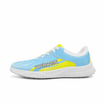 Personalized Light Blue and Neon Yellow Golf Shoes - Custom Name and Logo Footwear