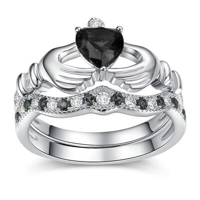 Jeulia Classic Sterling Silver Claddagh Ring Set