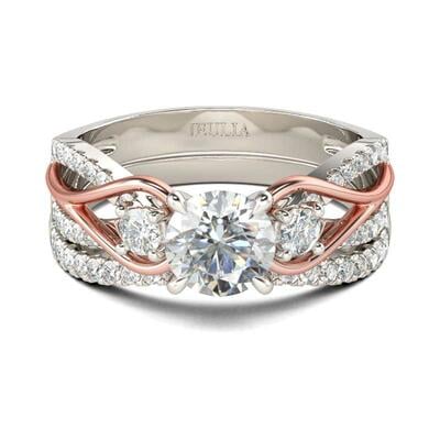 Jeulia Conjunto De Anillos Con Dos Tonos De Tres Piedras De Talla Redonda En Plata De Ley