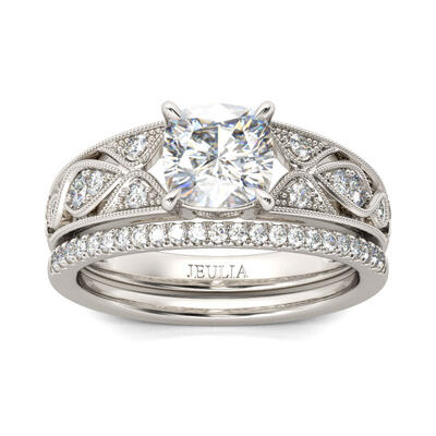 Jeulia Vintage Cushion Cut Sterling Silver Ring Set