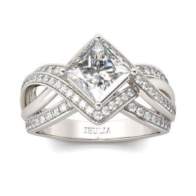 Jeulia Interwoven Princess Cut Sterling Silver Ring