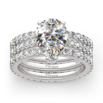 Jeulia 3PC Pear Cut Sterling Silver Eternity Ring Set