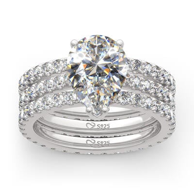 Jeulia 3PC Pear Cut Sterling Silver Eternity Ring Set
