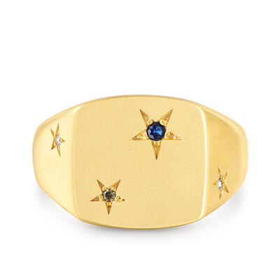 Jeulia Anillo de Sello de Plata de Ley Cuadrado de Estrella de Moda