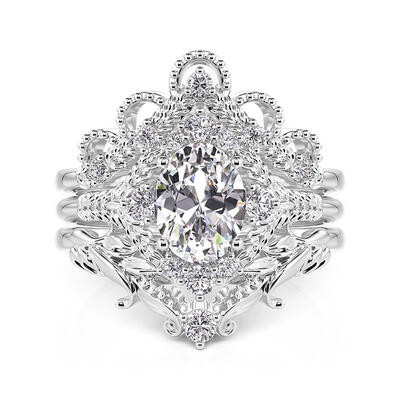 Jeulia Vintage Vine Oval Cut Bridal Ring Set Sterling Silver