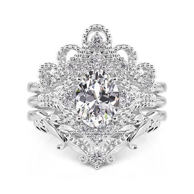 Jeulia Vintage Vine Oval Cut Bridal Ring Set Sterling Silver