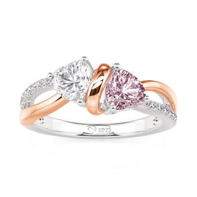 Jeulia Amore Custom Ribbon Twisted Two Tone Heart Engagement Ring