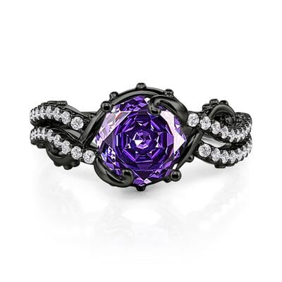 Jeulia Anillo de Compromiso Negro Entrelazado Rosa Púrpura Corte Rosa