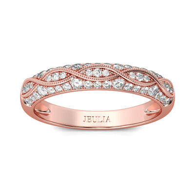 Jeulia Rose Gold Tone Milgrain Round Cut Sterling Silver Women's Band