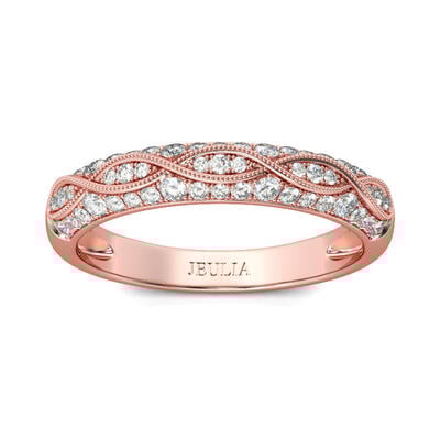 Jeulia Rose Gold Tone Milgrain Round Cut Sterling Silver Women's Band