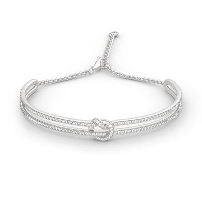 Jeulia Knot Design Sterling Silver Bangle Bracelet