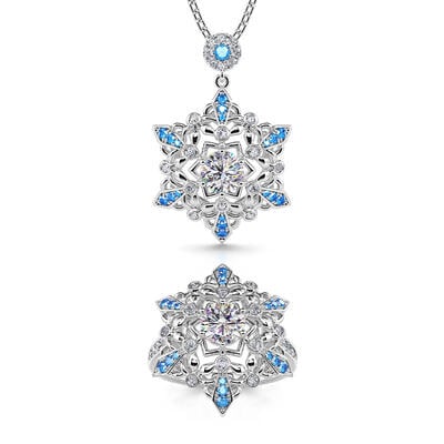 Jeulia "Snow Princess" Snowflake Round Cut Sterling Silver Jewelry Set