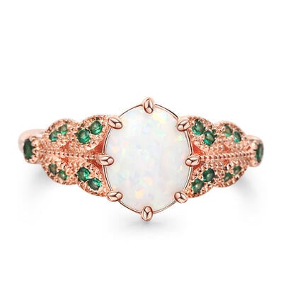 Jeulia "Art Deco" Vintage Opal Sterling Silver Engagement Ring
