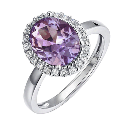 Jeulia Halo Oval Alexandrite Engagement Ring Sterling Silver