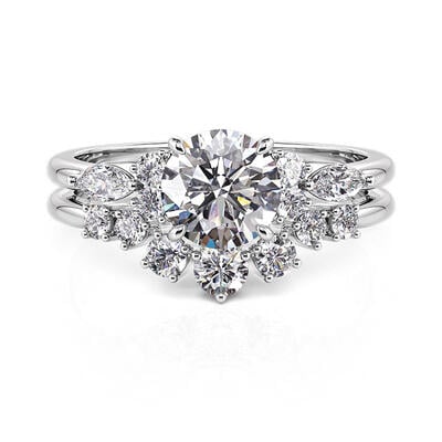 Jeulia Classic Round Cut Bridal Ring Sets with Side Stone Sterling Silver