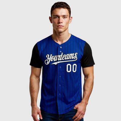 Custom Royal Black Two Tone Pinstripe Baseball Jersey Personalized Logo and Number Ideal for Baseball Games Fan Gatherings and School Events
