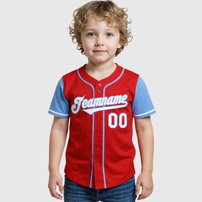 Custom Red Light Blue Authentic Two Tone Baseball Jersey with Personalized Number and Logo for Games Practices and Fan Events