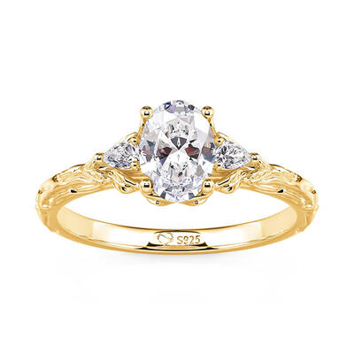 Jeulia Oval Three Stone Gold Engagement Ring for Women