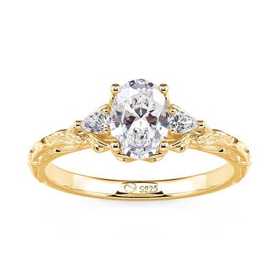 Jeulia Oval Three Stone Gold Engagement Ring for Women