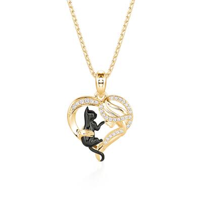 Jeulia Petland Cat Mom Gold Heart Necklace in Sterling Silver