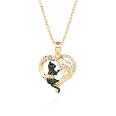 Jeulia Petland Cat Mom Gold Heart Necklace in Sterling Silver