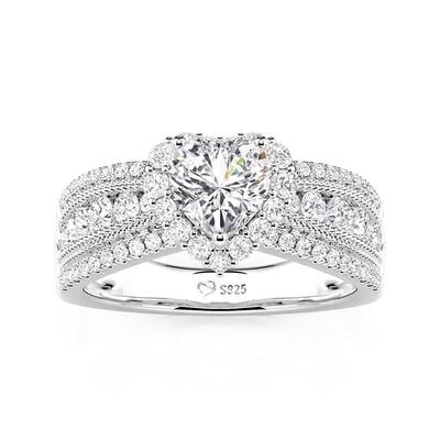 Jeulia Vintage Heart Halo Three Row Pave Engagement Ring