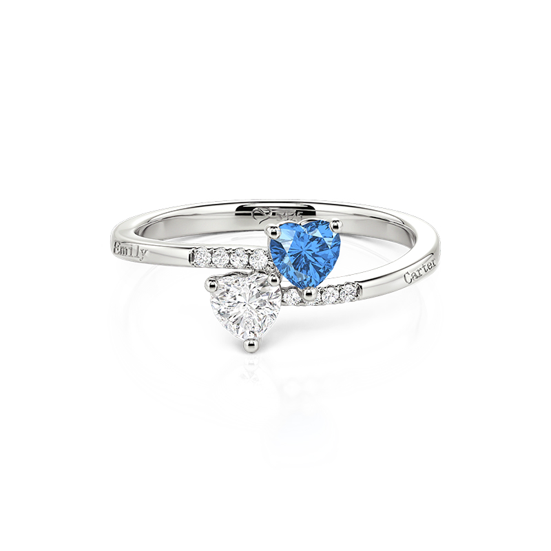 Jeulia Custom Engraved 2 Heart Birthstone Engagement Ring
