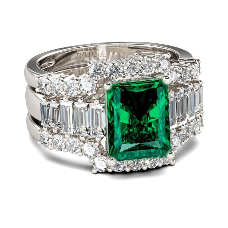 Jeulia 3PC Radiant Cut Sterling Silver Ring Set