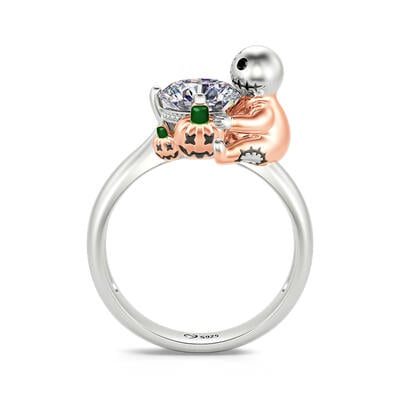 Jeulia Hug Me "Trick or Treat" Pumpkin Ghost Round Cut Sterling Silver Ring