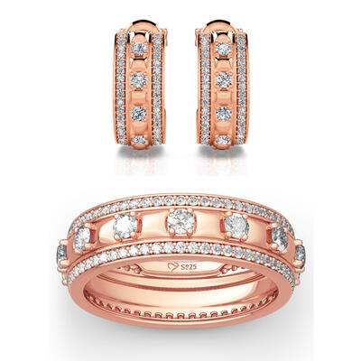 Jeulia Rose Gold Tone Round Cut Sterling Silver Jewelry Set