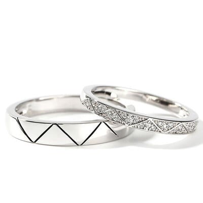 Jeulia Anillos de pareja alianza de boda de plata esterlina con diseño de triángulo