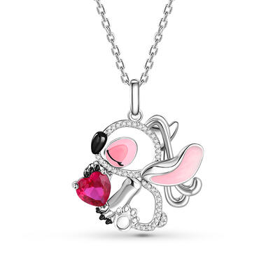 Jeulia Hug Me "Pink Monster" Heart Cut Personalized Sterling Silver Necklace