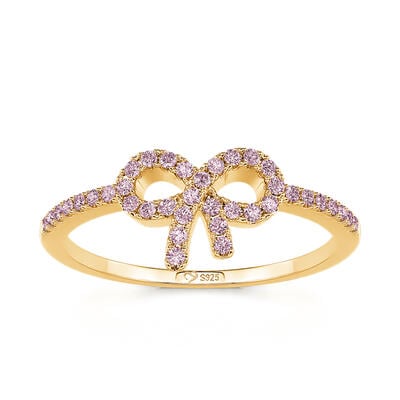 Jeulia Anillo Simple de Lazo Pavé Rosa en Plata Esterlina