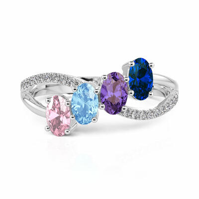 Jeulia Custom Birthstones Family Ring with Four Oval Stone Twist Band