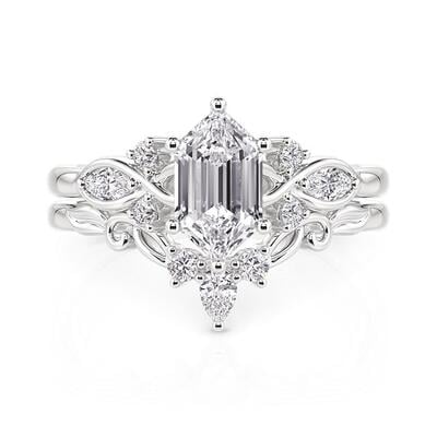 Jeulia Vintage Scrollwork Hexagonal Ring Set Sterling Silver