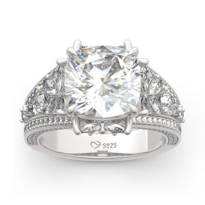 Jeulia Four-leaf Clover Design Cushion Cut Sterling Silver Ring