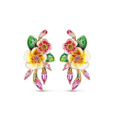 Jeulia "Whimsical Beauty" Pear Blossom Enamel Sterling Silver Earrings