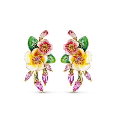 Jeulia "Whimsical Beauty" Pear Blossom Enamel Sterling Silver Earrings