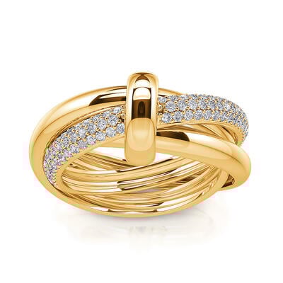 Jeulia Gold Tone Triple Link Knot Sterling Silver Ring