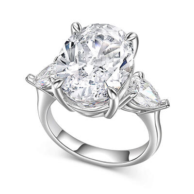 Jeulia Three Stone Oval Cut Sterling Silver Ring