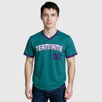 ベースボール シャツ ユニフォーム グリーン ロゴ 名前 団体ネーム 背番号入り Vネック カスタマイズ