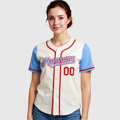 Custom Cream Light Blue Two Tone Baseball Jersey with Personalized Number and Logo for Games Practices and Fan Events