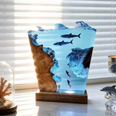 Reslol Fascinating Whale Shark & Diver Oceanic Resin Night Light