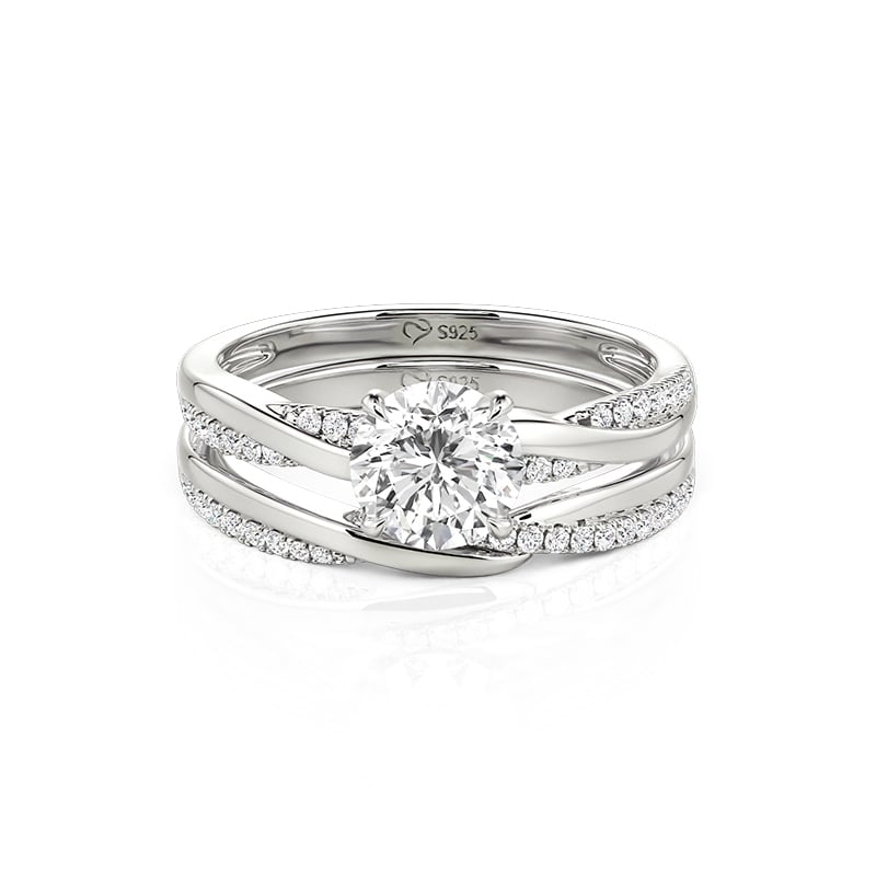 Jeulia Set de Bagues de Fiançailles Torsadées Taille Ronde en Argent Sterling