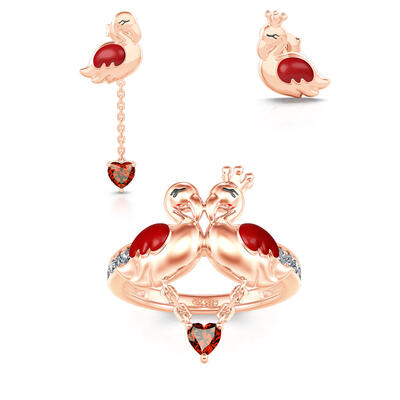Jeulia "Sweet Love" Flamingo Couple Sterling Silver Jewelry Set